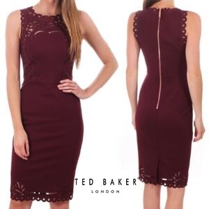 TB 0/US 2 Ted Baker Verita Maroon Burgundy Cut Out Detail Bodycon Dress